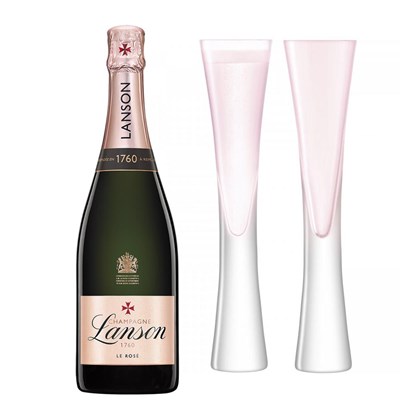 Lanson Le Rose Label Champagne 75cl with LSA Blush Flutes
